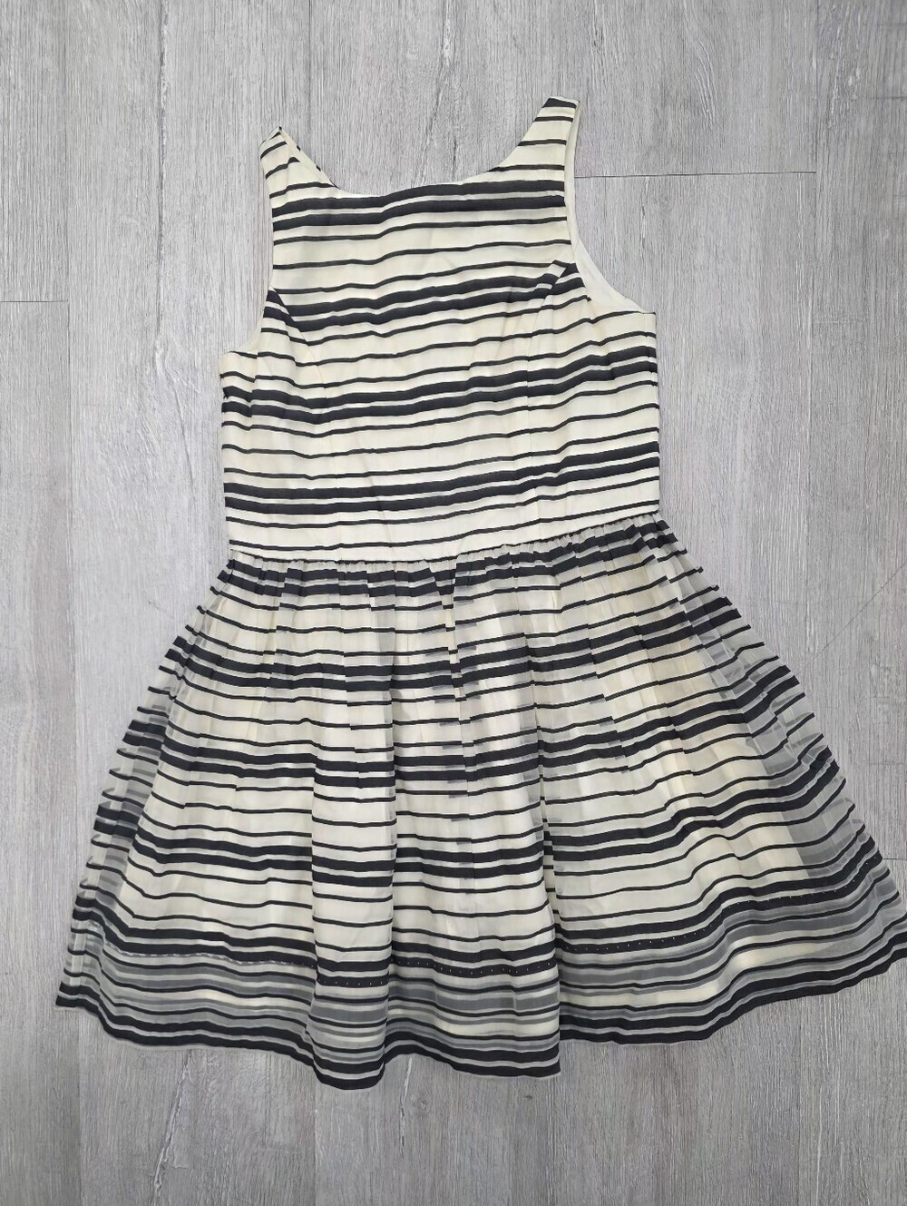 RALPH LAUREN Girls Black&Cream Striped Sleeveless FIT & FLARE Dress GREAT SHAPE